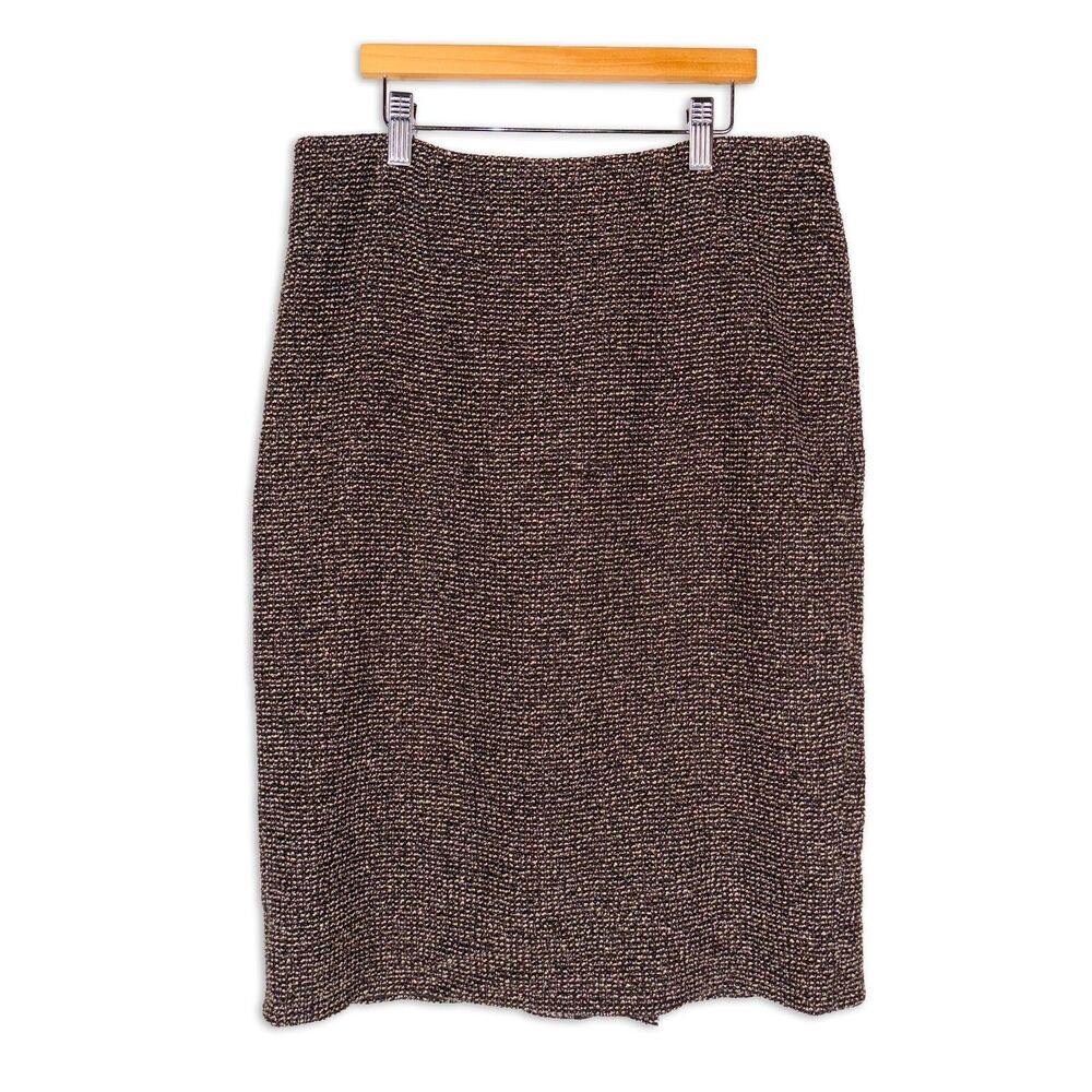 Vintage Ellen Tracy Linda Allard Wool Blend Boucle Pencil Skirt Size 10 Brown